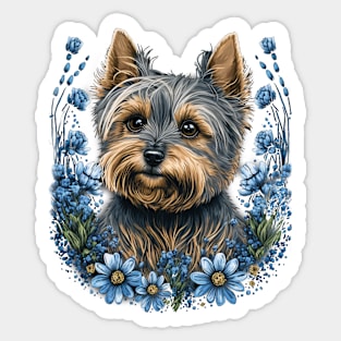 Scottish Terrier and Blue Flowers Sticker